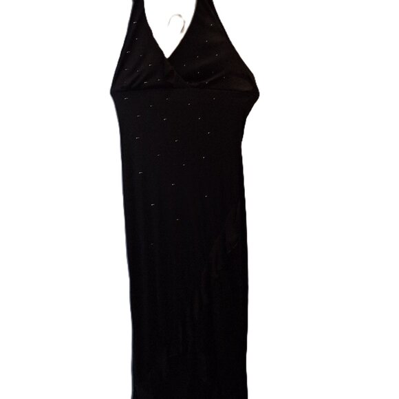 WOMENS RAMPAGE FORMAL HALTER BLACK DRESS WITH CRYSTAL RHINDESTONES SZ L - Picture 3 of 5